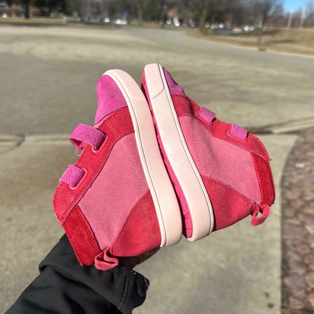 UGG Girl's T Rennon II Suede Leather Mashup Colorblock Sneakers Size 9 Pink Red‎